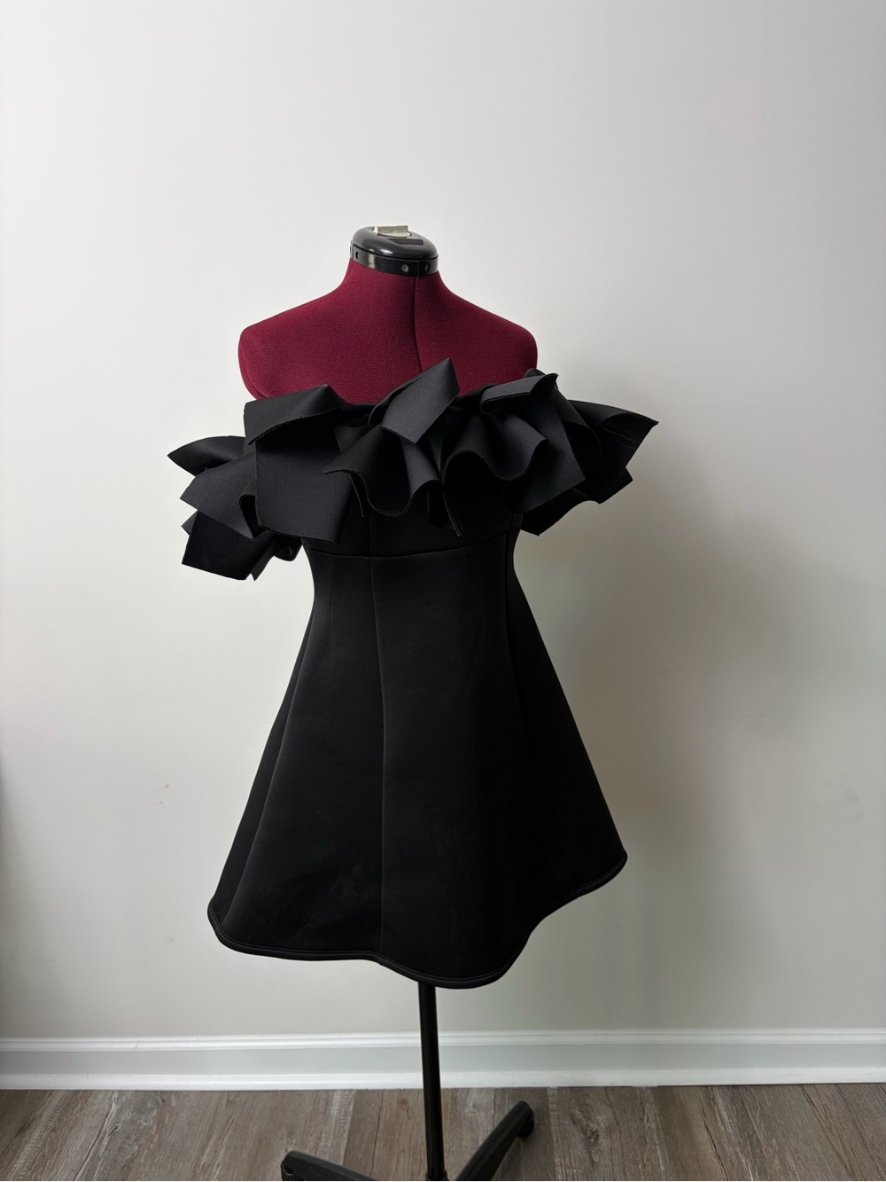 ASOS Black Off-Shoulder Ruffle Mini Dress - Picture 1 of 4